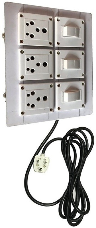 tinax Electric Extension Wooden Board (3Socket,3Switch) 15A For Heavy Appliances With 3Meter Wire 3 Socket Surge Protector(White)