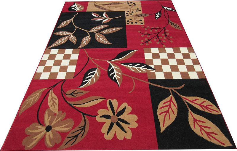 ri carpets Red, Black Wool Carpet(213 cm  X 152 cm)
