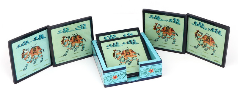mystigo Square Wood Coaster Set(Pack of 6)