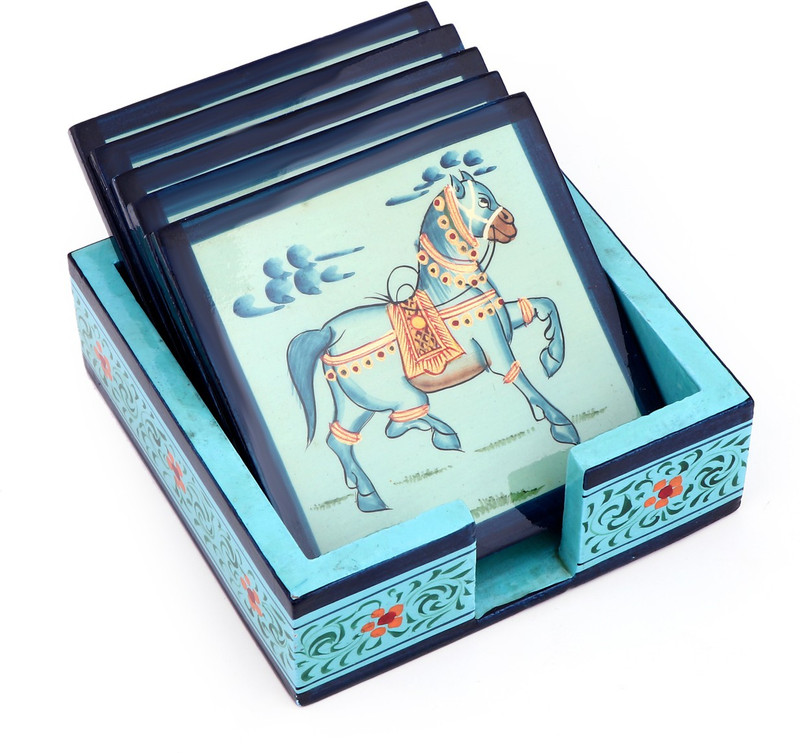 mystigo Square Wood Coaster Set(Pack of 6)