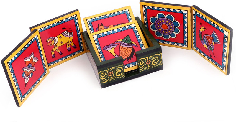 mystigo Square Wood Coaster Set(Pack of 6)