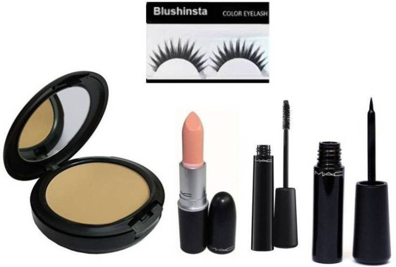 blushinsta combo set of eyelashes eyeliner eyemascara compact powder giambattista lipstick (Set of 5)(5 Items in the set)