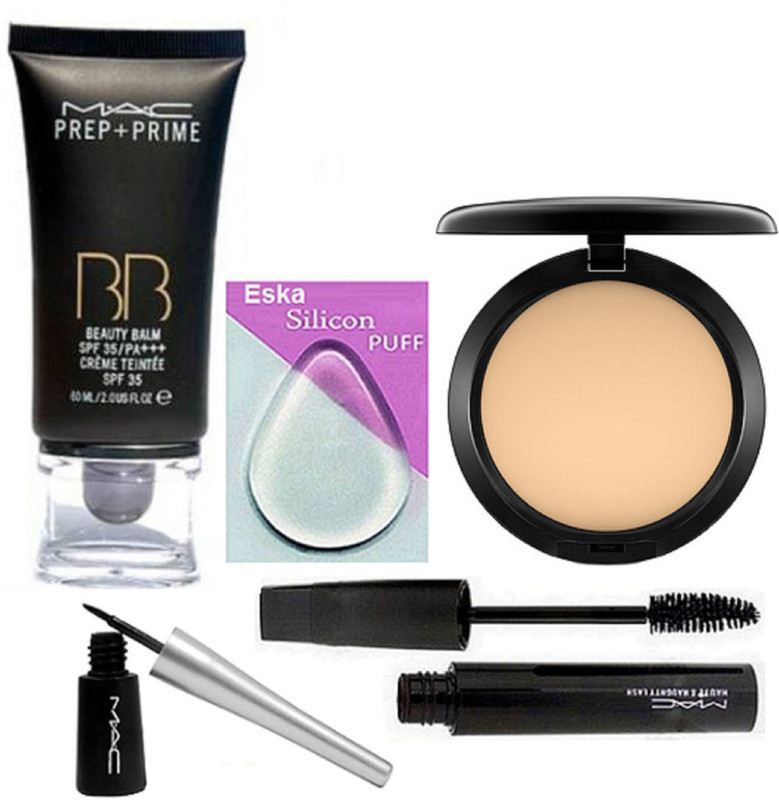 eska Silicon Puff, Prep-Prime BB Beauty Balm Foundation, Compact, Liquid Eyeliner,Haute And Naughty Mascara(5 Items in the set)