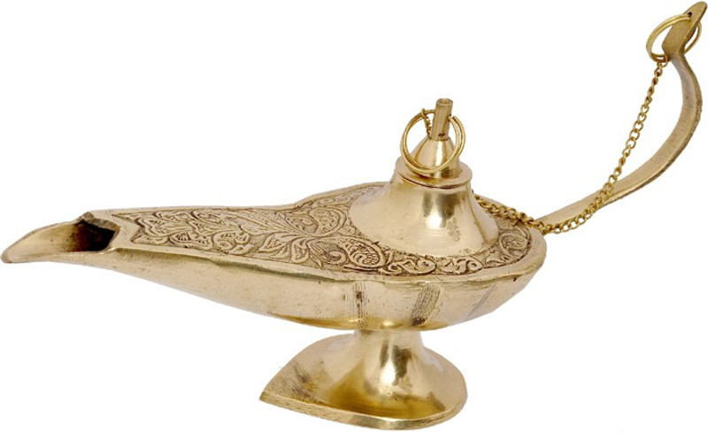 skeyaa Brass Oil Lamp Aladin Chirag Brass Decorative Showpiece  -  9 cm(Brass, Brown)