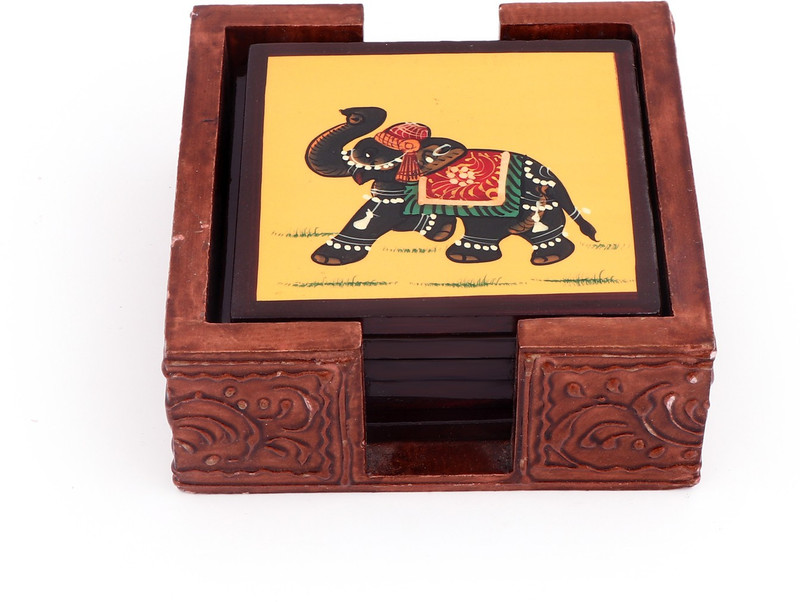 mystigo Square Wood Coaster Set(Pack of 6)