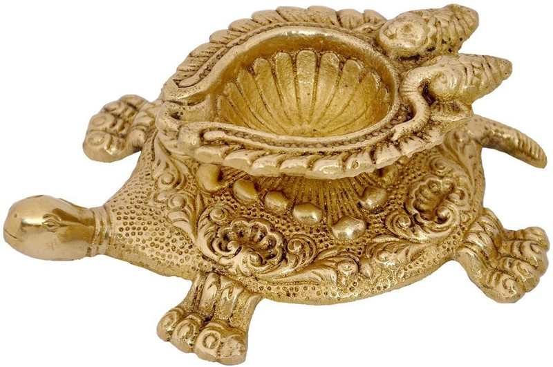 skeyaa Turtle Shape Oil Lamp Diya Brass Table Diya(Height: 2 inch)