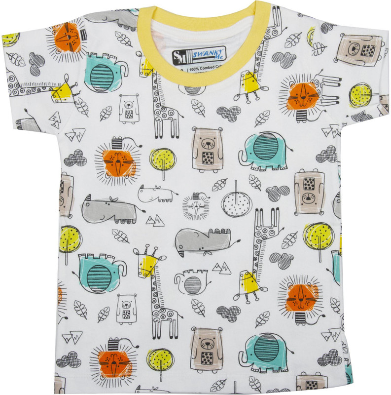 swankyme Boys & Girls Animal Print Cotton Blend T Shirt(Multicolor, Pack of 1)