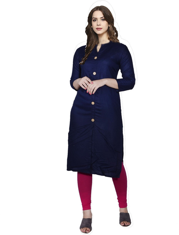 kavya fashions Women Self Design Straight Kurta(Blue)