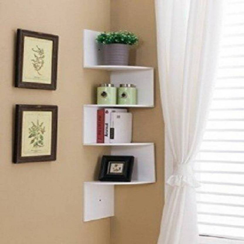 vilton Office Corner wall rack shelves Wooden Wall Shelf(Number of Shelves - 4, White)