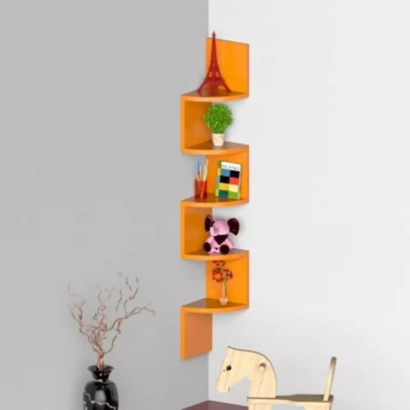 vilton Office Corner wall rack shelves Wooden Wall Shelf(Number of Shelves - 5, Orange)
