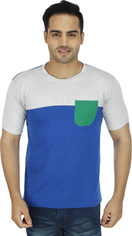sober estilo Solid Men Round Neck Blue T-Shirt