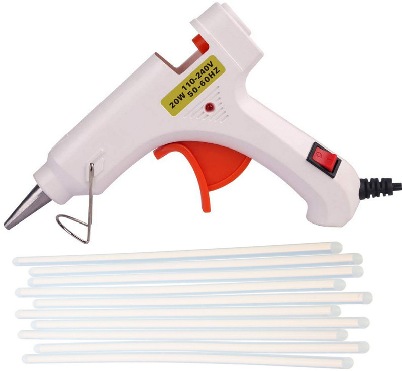 bandook WHITE 20W 20WATT WITH 10 TRANSPARENT STICKS Standard Temperature Corded Glue Gun(7 mm)