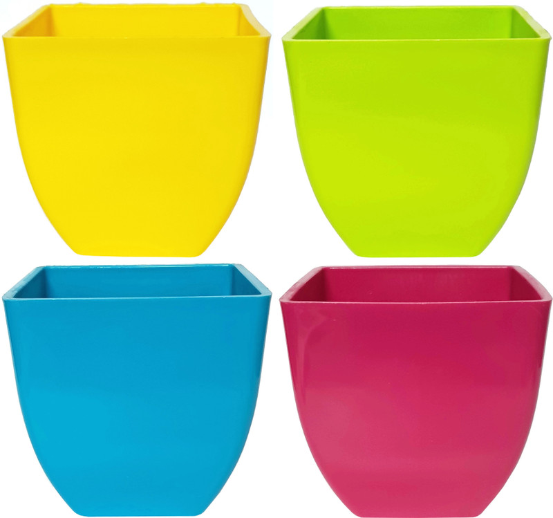 rgdecor Decorative and Durable Pearl Square Pot - Multicolour - Pack of 4 - Side 5 inch, Height 5 inch [YGBP] Plant Container Set(Plastic)