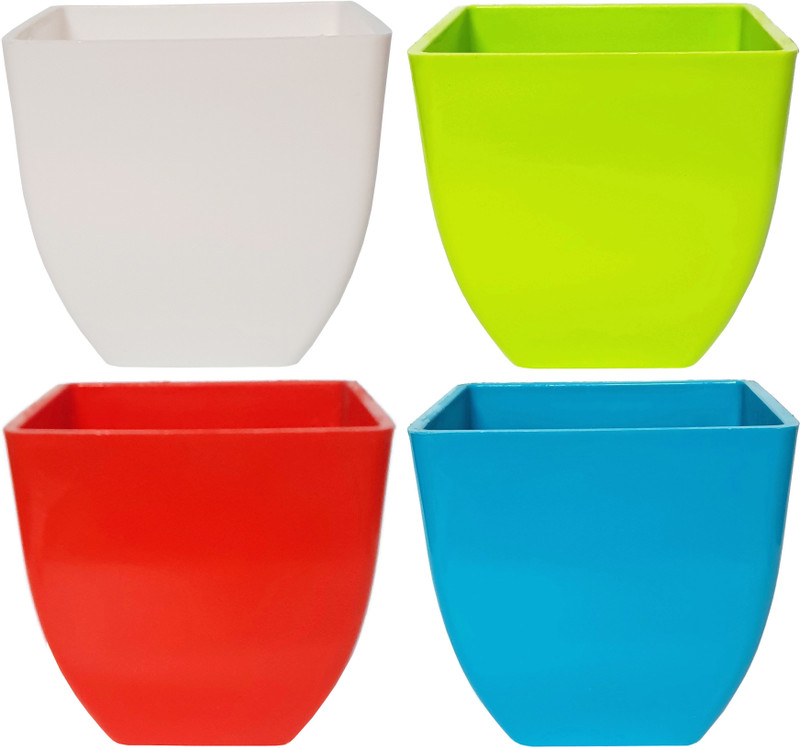 rgdecor Decorative and Durable Pearl Square Pot - Multicolour - Pack of 4 - Side 5 inch, Height 5 inch [WGRB] Plant Container Set(Plastic)