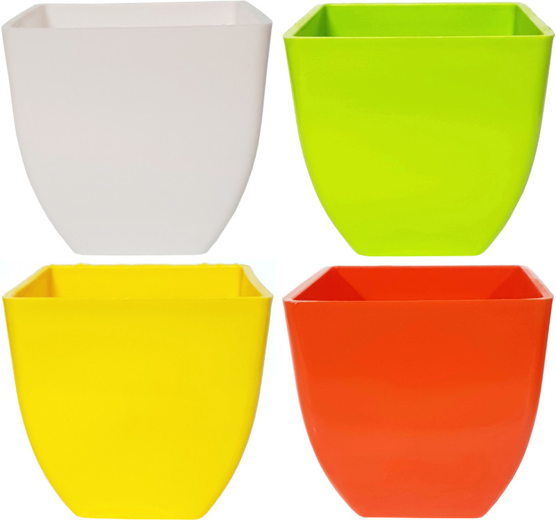 rgdecor Decorative and Durable Pearl Square Pot - Multicolour - Pack of 4 - Side 5 inch, Height 5 inch [WGYO] Plant Container Set(Plastic)