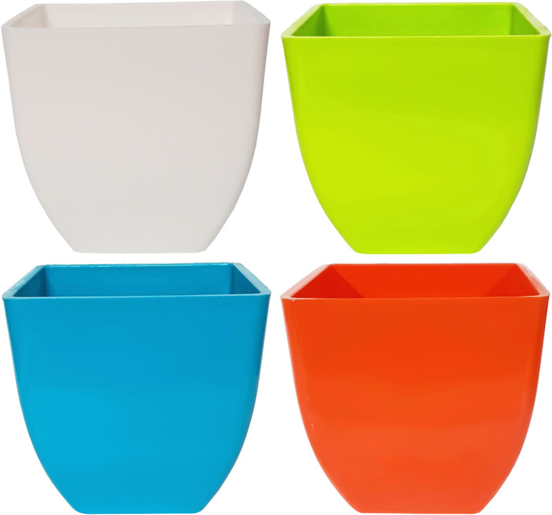 rgdecor Decorative and Durable Pearl Square Pot - Multicolour - Pack of 4 - Side 5 inch, Height 5 inch [WGBO] Plant Container Set(Plastic)