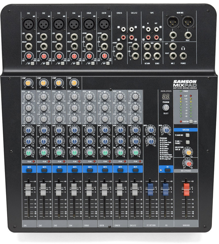 Samson MXP-144FX 14-Input Analog Stereo Mixer with Effects and USB Analog Sound Mixer