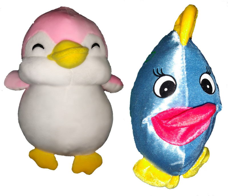 fabbud penguin and fish soft toy plush Stuffed Cartoon Toy For kids ,car hanging birthday gift return gift love girl (multicolour)  - 15 cm(Multicolor)