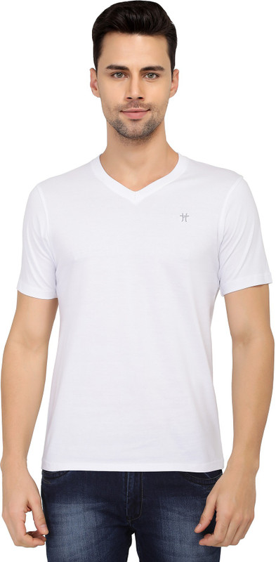 two tribes Self Design Men V Neck White T-Shirt