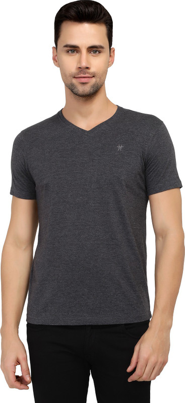 two tribes Self Design Men V Neck Grey T-Shirt