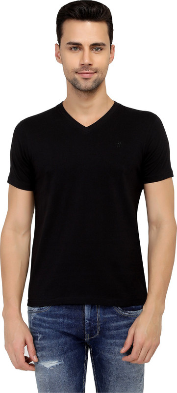 two tribes Self Design Men V Neck Black T-Shirt