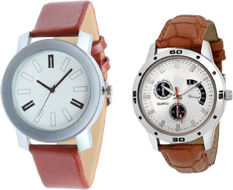 hrv Brown leather styap chronograph pattern watch with coper brown strap Silver bare dial professional watch for couple men and women Watch Analog Watch  - For Men