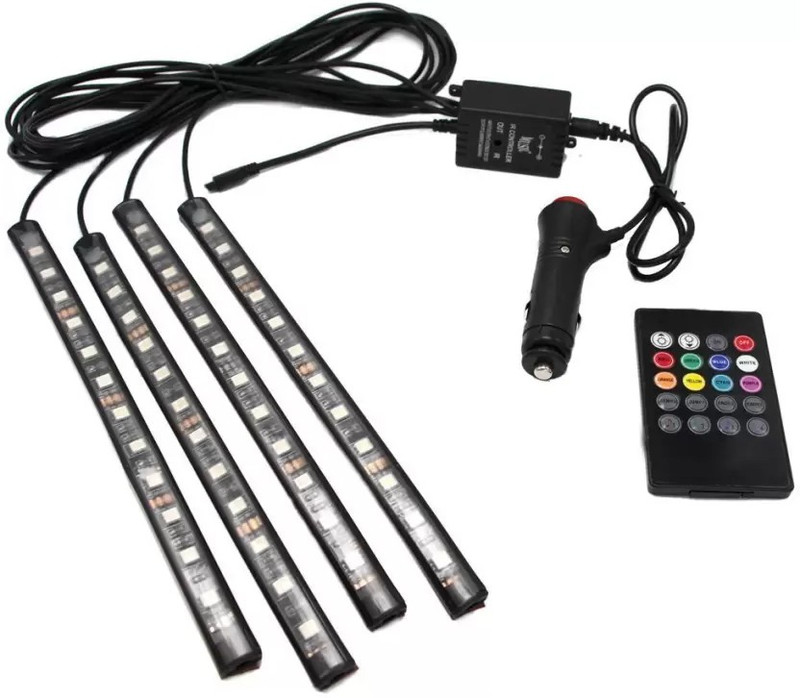 MotoPanda 4 In1 Atmosphere Music Control 12 Led Foot Strip Light Car Interior Decorative Light Car Fancy Lights(Multicolor)