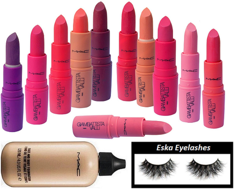 eska Eyelashes& Matte FInish Set Of 11 Lipstick,Face & Body Foundation(Set of 13)