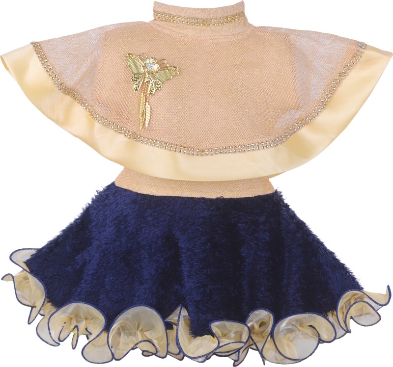 Clobay Girls Midi/Knee Length Party Dress(Blue, Sleeveless)