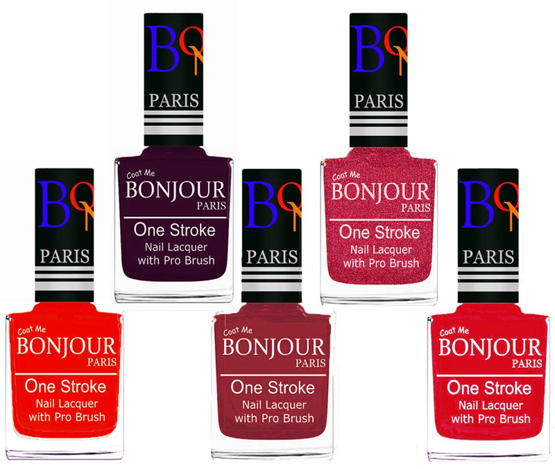 Bonjour Paris Stylish Nail Polish Set of 5 Pcs 01-02-03-36-45 Orange-Plum-Maroon-Classic Pink-Royal Pink(Pack of 5)