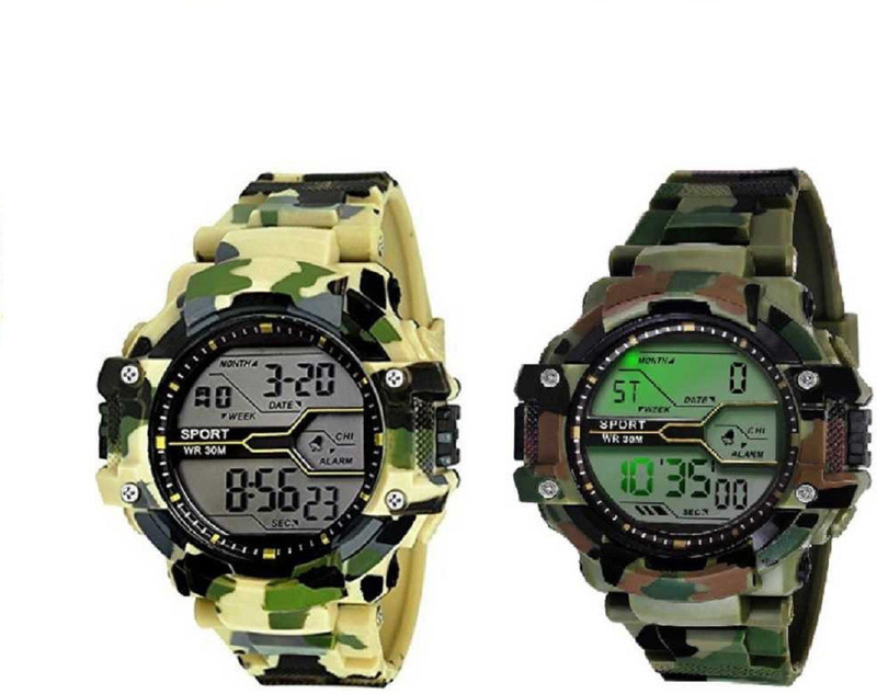 unequetrends green grey digital sport silicon watch pack of 2 mens Digital Watch  - For Men