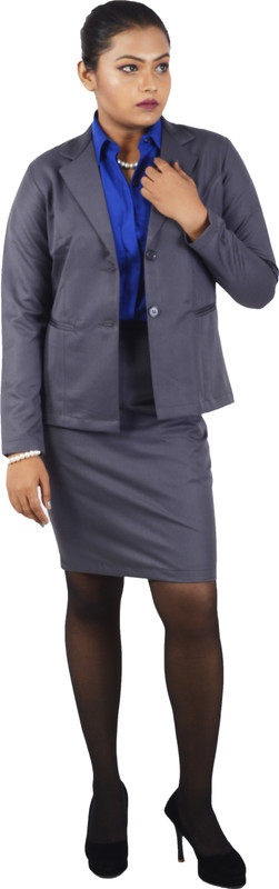 v2uniforms Ladies FORMAL Skirt Suit Grey Without Lining Solid Women Suit