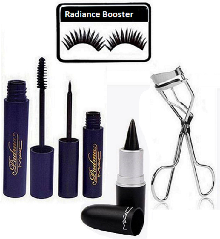 radiance booster Eyelashes & Padma Water Proof Eyeliner+Mascara & Stick Kajal & Eyelashes Curler(5 Items in the set)