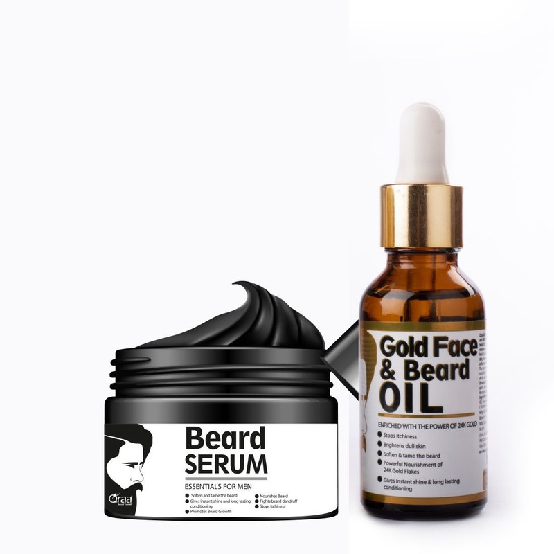 Qraa MEN BEARD SERUM 100gm + GOLD FACE AND BEARD OIL 30ml(2 Items in the set)