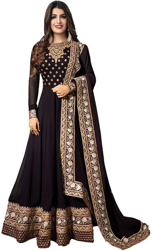 ladies queen Georgette Embroidered Salwar Suit Material(Unstitched)