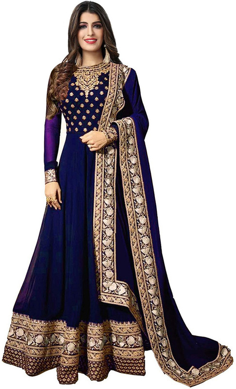 colourfullbutton Crepe Embroidered Kurta & Churidar Material(Semi Stitched)