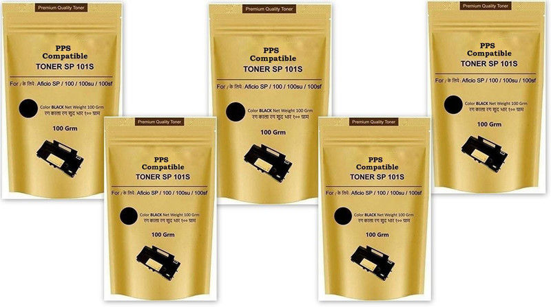 PPS Combo Offer Toner Powder Pouch Compatible for Use in Ricoh SP300 Printer- 100 Grams (Set of 5) (Black) Single Color Toner (Black) Single Color Toner(Black)