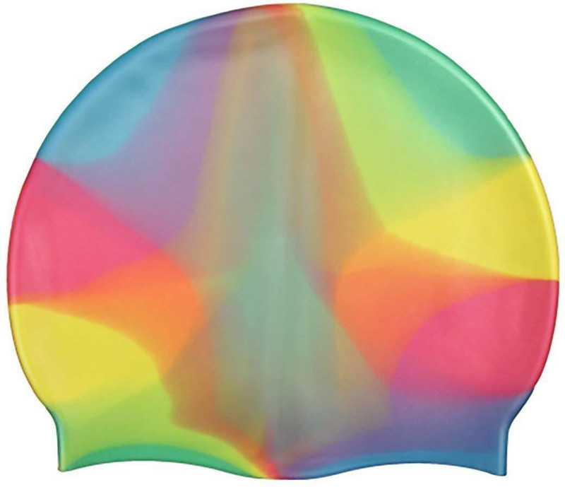 THE MORNING PLAY KIDS AND ADULT FREE SIZE High Quality Silicone RAINBOW Swimming Cap(Multicolor, Pack of 1)
