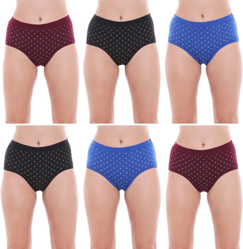 BodyCare Women Hipster Blue, Maroon, Black Panty(Pack of 6)
