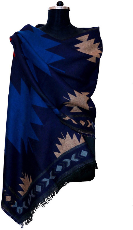 weavecrafts Acrylic Blend, Pure Wool Woven Women Shawl(Dark Blue, Multicolor)