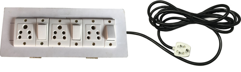 Engarc Electric Extension Wooden Board (3 Switch,3Socket) 5A 3 Meteres Wires 3 Socket Surge Protector(White)