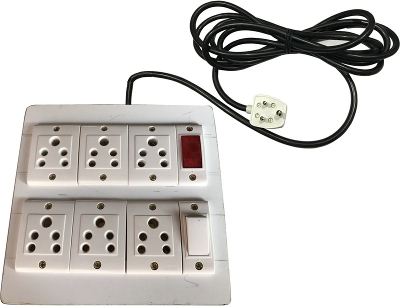 Tinax Electric Wooden Board Extension (6 Sockets,1Switch,1 Indicator) 5A 3 Meteres Wire 6 Socket Surge Protector(White)