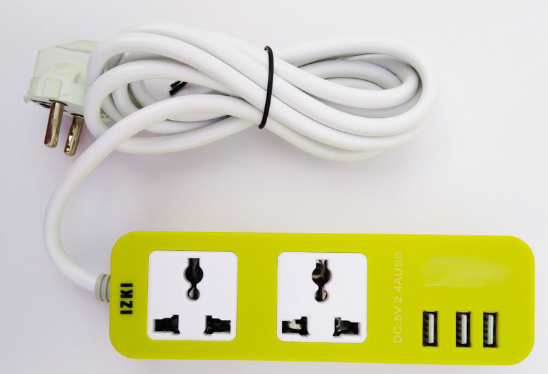izki Power Extension socket with 2 universal plug socketsn With 1 USB Light and 1 Micro USB Cable 2 Socket Surge Protector(Green)