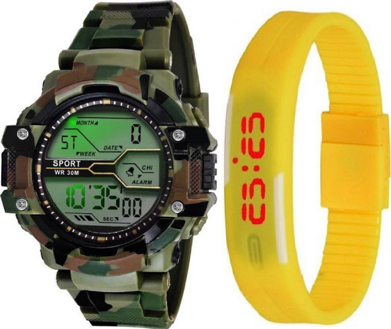 standard choice watch Green ARMY NEW FASHION LATEST MODEL WATCH and Rubber Led Magnet Yellow Watch FOR MEN WOMEN Digital Watch  - For Men & Women