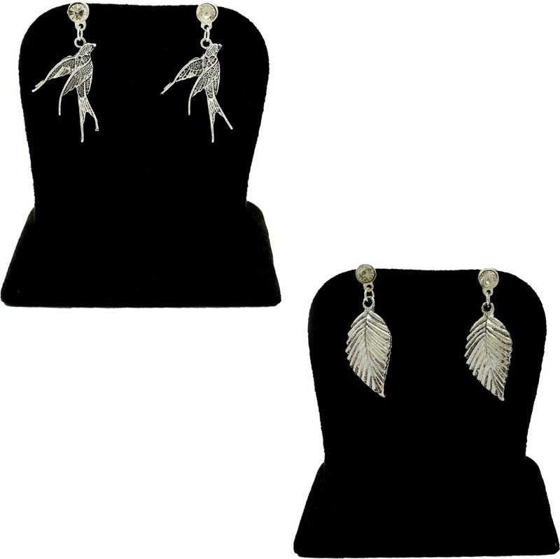 fashionly fancy Combo of 2 Silver leaf and bird earrings Crystal Alloy, Crystal Drops & Danglers, Stud Earring