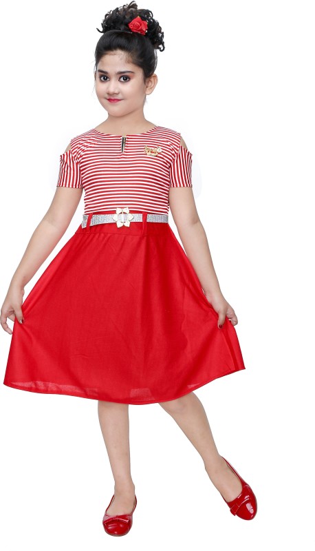 ThePandaAnt Girls Midi/Knee Length Party Dress(Red, Fashion Sleeve)