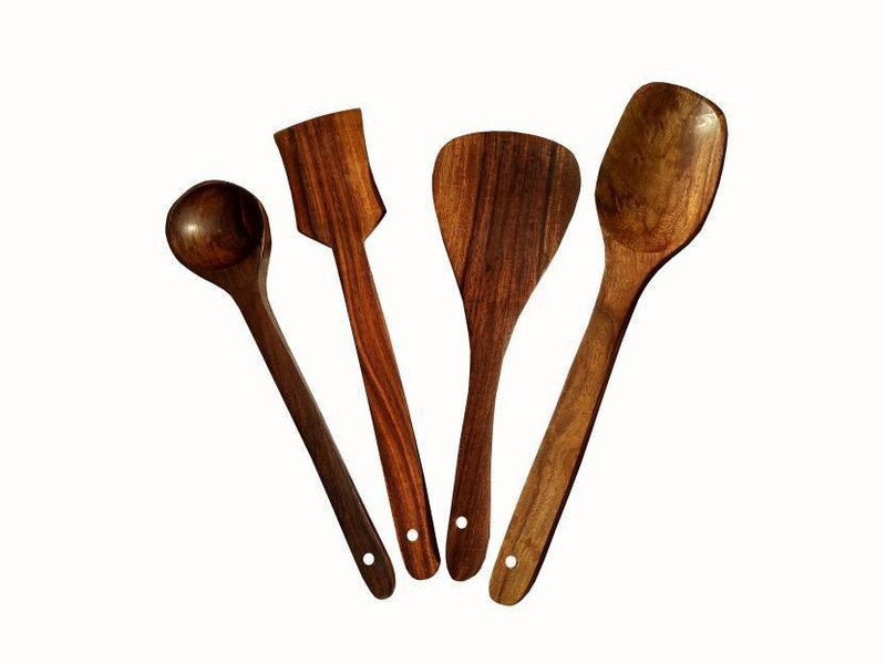 nature crafts NC-007 wooden cooking spoon 4 set Brown Kitchen Tool Set(Brown)