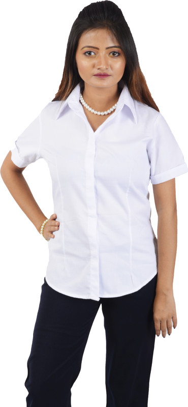 v2uniforms Women Solid Formal White Shirt