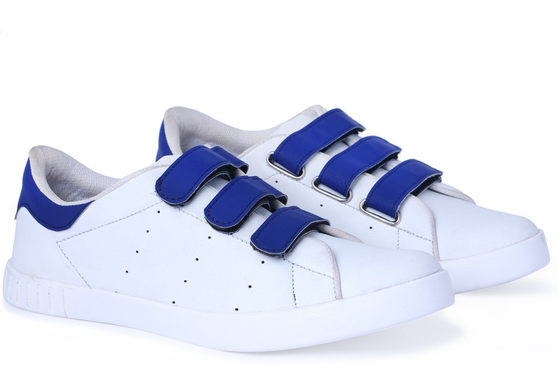 sainex Mens Blue & White Velcro Sneakers Casuals For Men(White)