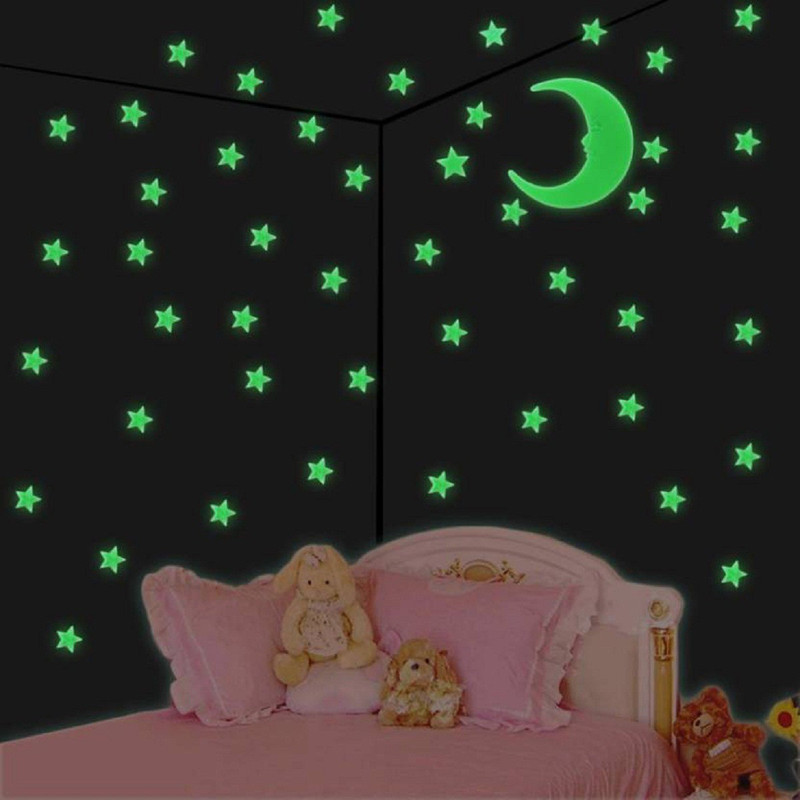 creative kraft Large 69 Stars with Large Moon Night Glow Self Adhesive Wall Stickers for Kids Room  Sticker(Pack of 1)